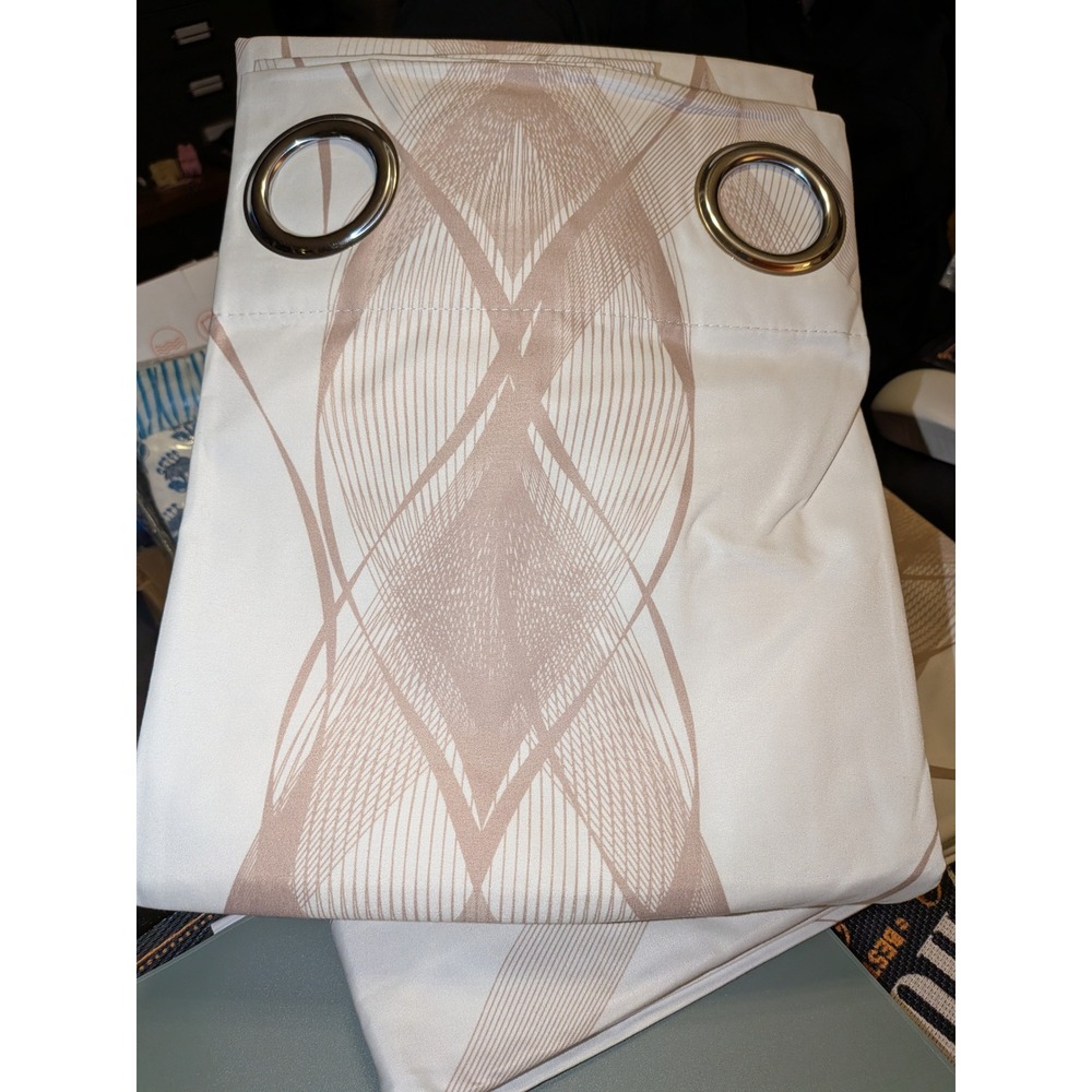Modern Abstract Geometric Curtain Panels Taupe Cream‎ Set of 2 Window Drapes 62